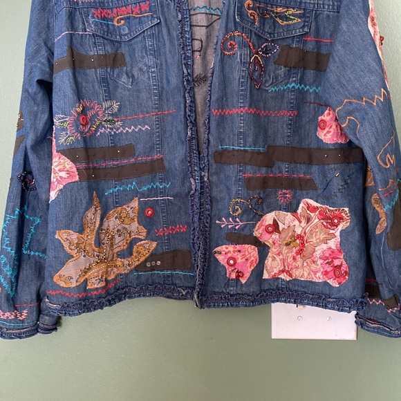 Women's Sz 2 Chicos embroidered embellished denim shacket jacket top - Picture 3 of 11